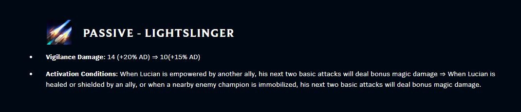 Die Anpassung an der Passive von Lucian in den Patchnotes.