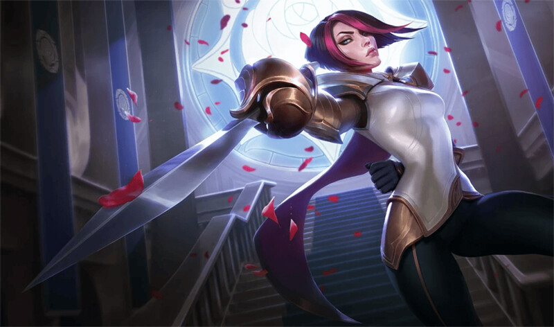 Auf dem Bild ist der LoL-Champion Fiora mit seinem Standard-Skin zu sehen.