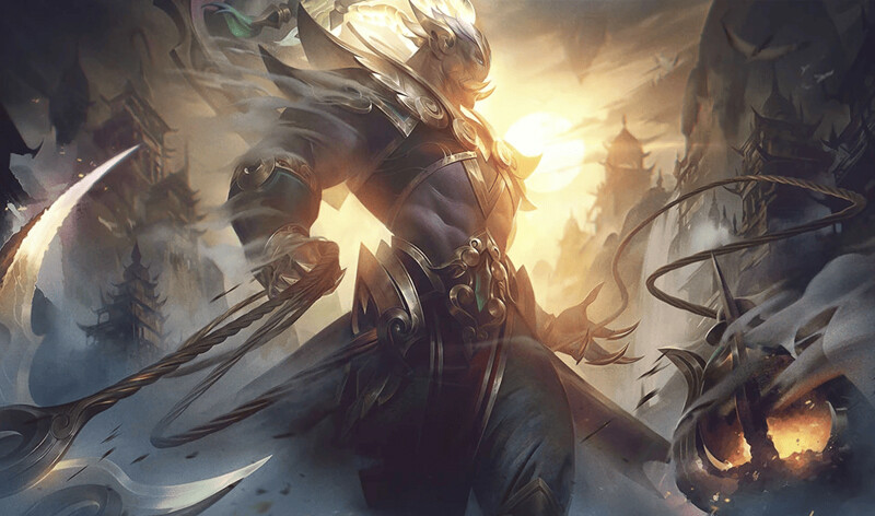 Das Bild zeigt den LoL-Champion Thresh mit dem Spezial-Skin Lunar Emperor Thresh, der sonst nur zum chinesischen Neujahr zum Verkauf steht.